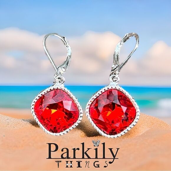 Earrings with light siam Swarovski crystal handcrafted - Picture 1 of 4